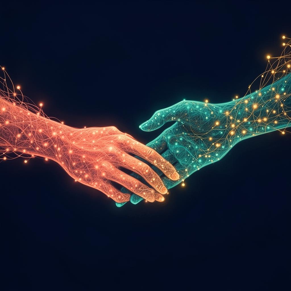Two glowing hands meeting, representing personalization